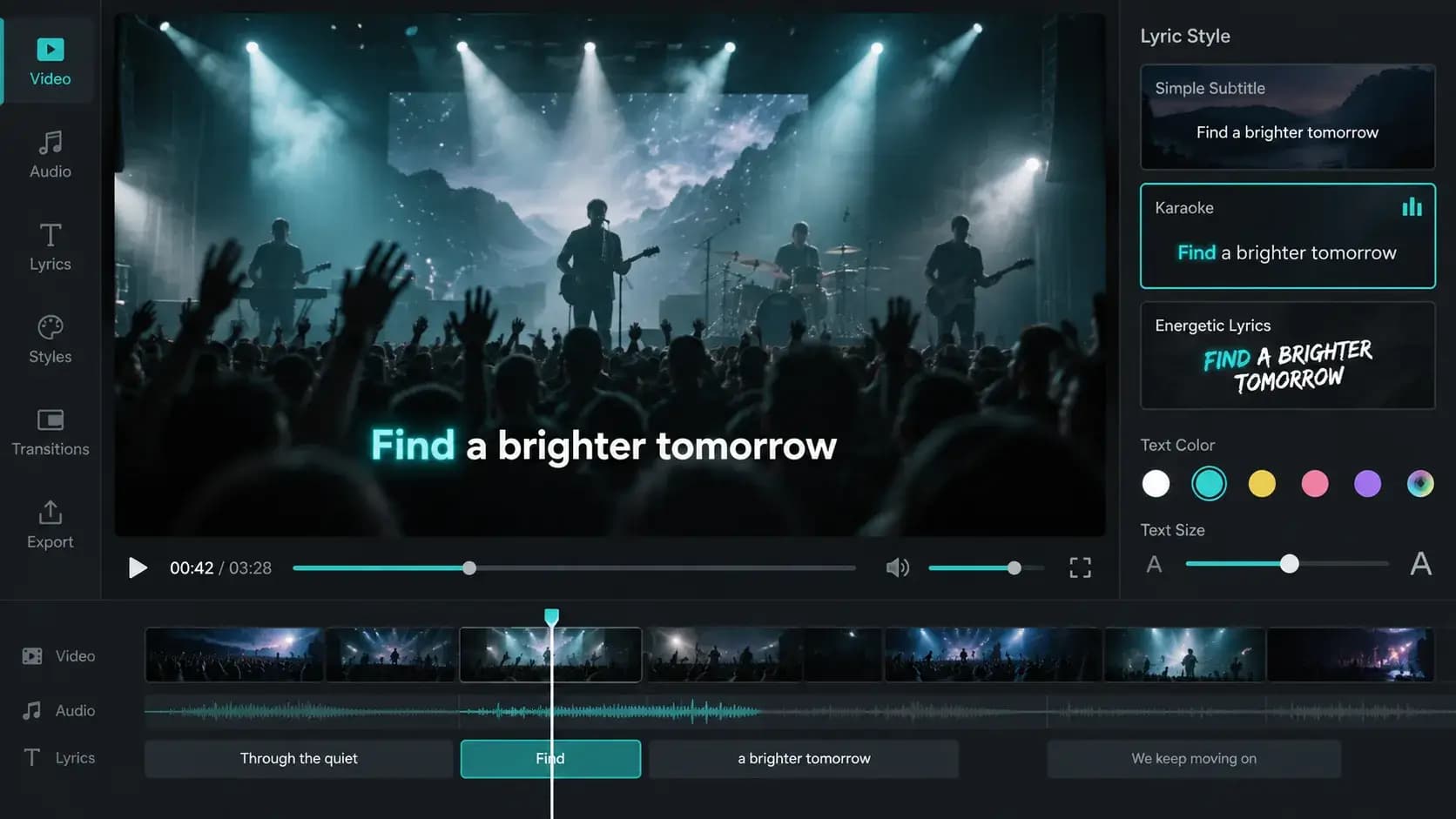 Illustration of a karaoke lyric video with the current word highlighted