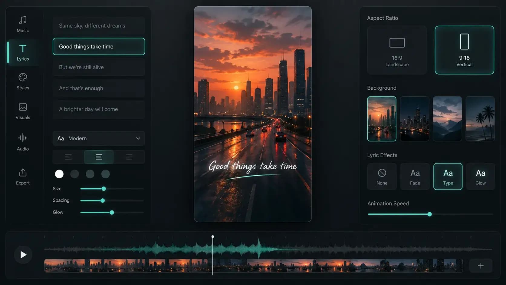 Illustration of a vertical lyric video preview in an editor