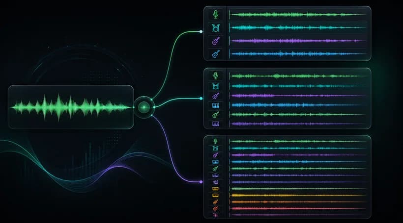 One song branching into four, six, and twelve stem arrangements