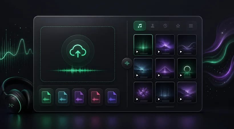 Audio upload area beside a personal music library
