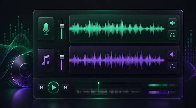 Two-track vocal and instrumental mixer with waveform controls