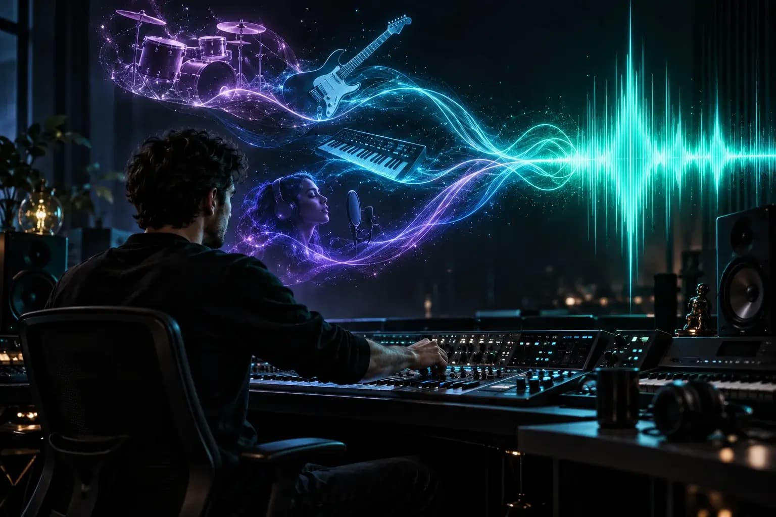 Music producer arranging instruments and vocals